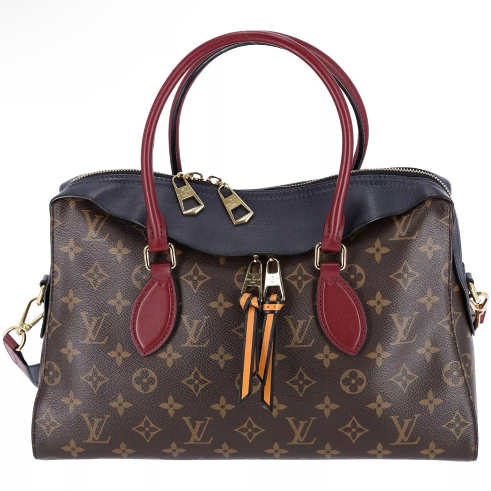 Louis Vuitton Tuileries Monogram Canvas Satchel Shoulder Bag Brown Blue